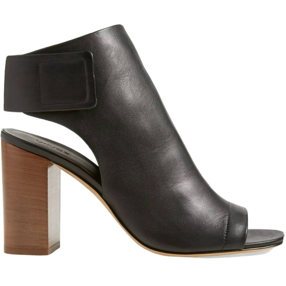 Vince Faye black leather peep toe block heel ankle booties